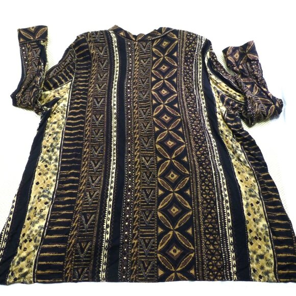 VTG A Personal Touch Womens 4X Button-Up Shirt Black/Gold Tribal Pattern 100% Ra - Picture 3 of 9